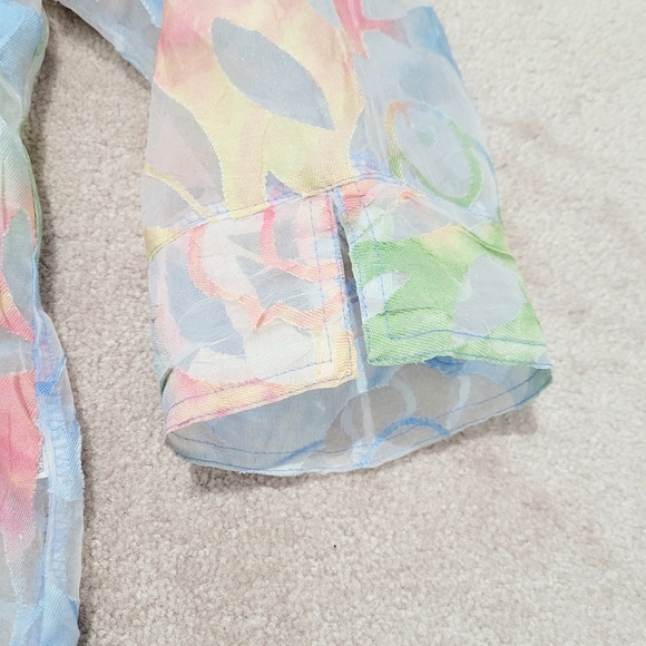 Erin London Sheer ButtonUp Blouse XL Pastel Floral Print Long Sleeve Lightweight - Picture 6 of 13